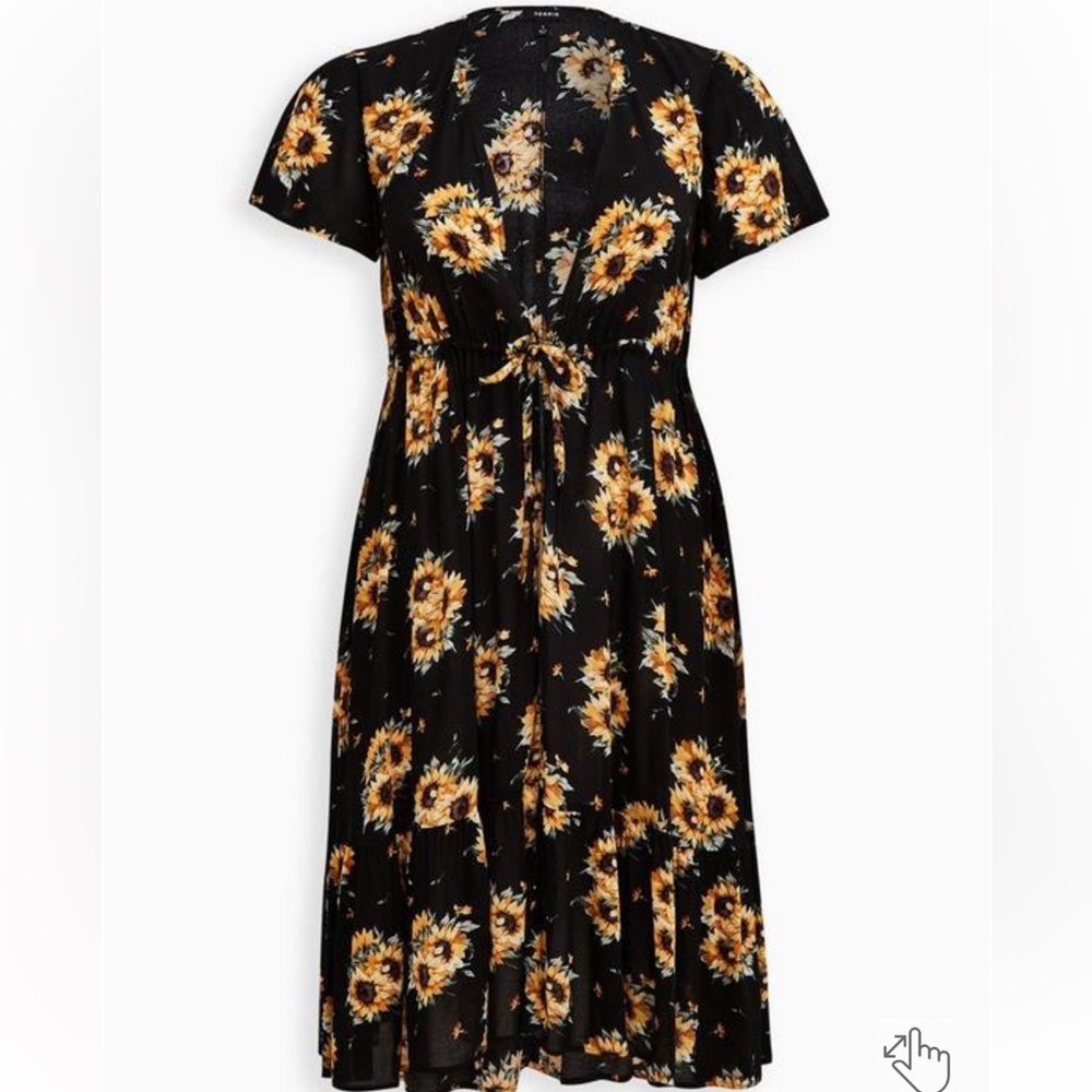 Torrid Sunflower Crepe Tie-Front Kimono 1X